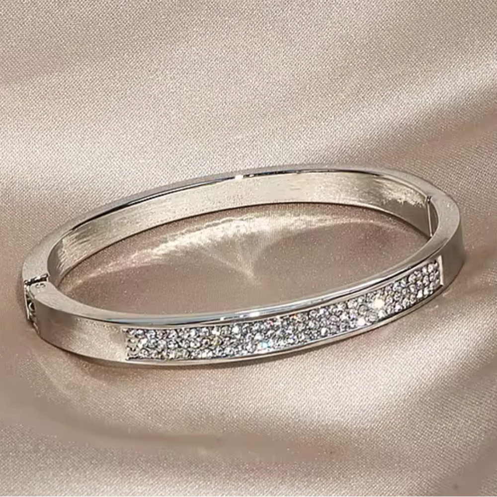 Silver Crystal Cuff Bangles Bracelet - image 2